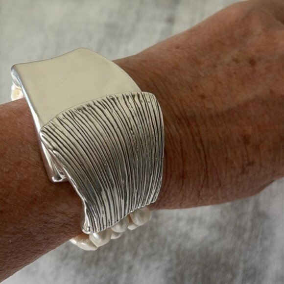 E&L 925 Sterling Silver Israel Fresh Water Pearl Electroform Magnetic Bracelet - Picture 12 of 14